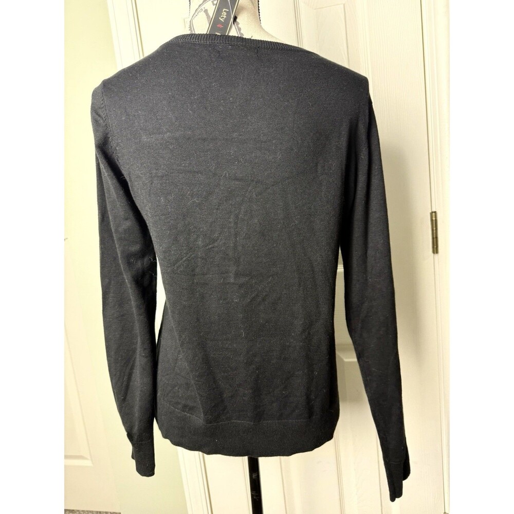 Lety & Me Black Knit Asymmetrical Neck Pullover Sweater Women Size M Long Sleeve - Picture 4 of 7